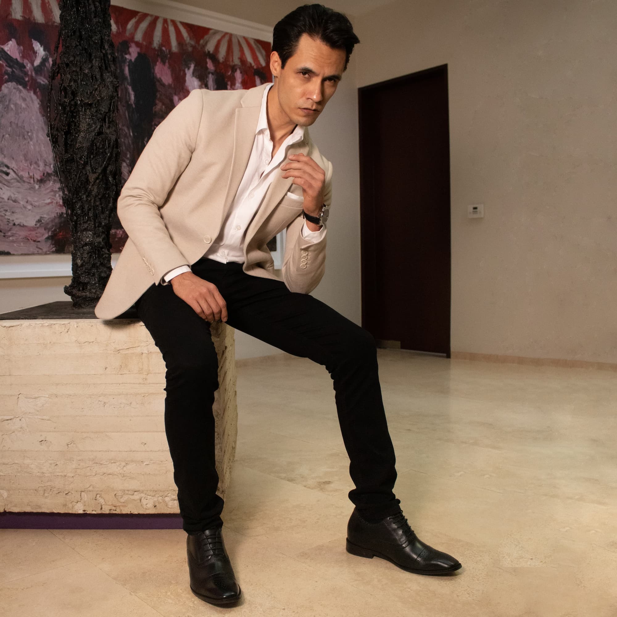 Max Denegri Mëxico - Zapatos de vestir para hombre Oxford Charol Negro 7cms de Altura Elegant